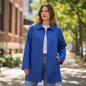Eileen Fisher Blue A-Line Trench Rain Coat Size Large